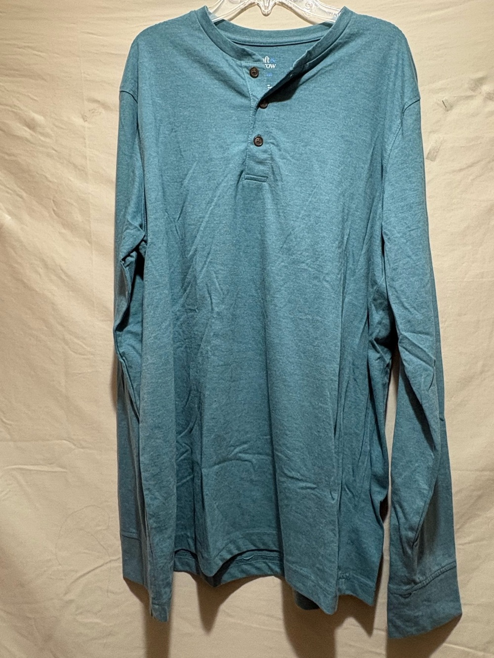 croft & barrow Size L Teal Long Sleeve Henley Top